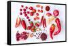 Collection of Fresh Red Toned Vegetables and Fruits Raw Produce on White Rustic Background, Peppers-warrengoldswain-Framed Stretched Canvas