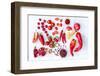 Collection of Fresh Red Toned Vegetables and Fruits Raw Produce on White Rustic Background, Peppers-warrengoldswain-Framed Photographic Print