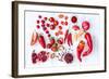 Collection of Fresh Red Toned Vegetables and Fruits Raw Produce on White Rustic Background, Peppers-warrengoldswain-Framed Photographic Print