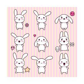 'Collection of Funny and Cute Happy Kawaii Rabbits.' Prints - incomible