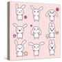 Collection of Funny and Cute Happy Kawaii Rabbits.-incomible-Stretched Canvas