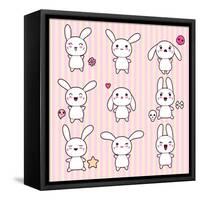 Collection of Funny and Cute Happy Kawaii Rabbits.-incomible-Framed Stretched Canvas