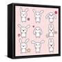 Collection of Funny and Cute Happy Kawaii Rabbits.-incomible-Framed Stretched Canvas