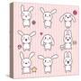 Collection of Funny and Cute Happy Kawaii Rabbits.-incomible-Stretched Canvas