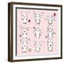 Collection of Funny and Cute Happy Kawaii Rabbits.-incomible-Framed Art Print