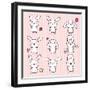 Collection of Funny and Cute Happy Kawaii Rabbits.-incomible-Framed Art Print