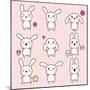 Collection of Funny and Cute Happy Kawaii Rabbits.-incomible-Mounted Art Print