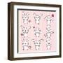 Collection of Funny and Cute Happy Kawaii Rabbits.-incomible-Framed Art Print