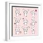 Collection of Funny and Cute Happy Kawaii Rabbits.-incomible-Framed Art Print