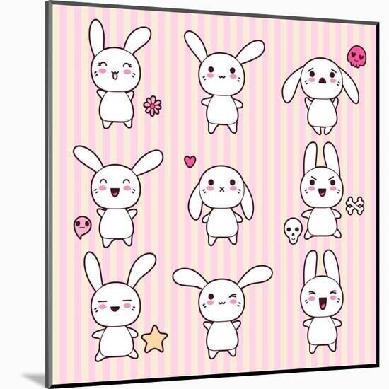 Collection of Funny and Cute Happy Kawaii Rabbits.-incomible-Mounted Art Print