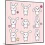 Collection of Funny and Cute Happy Kawaii Rabbits.-incomible-Mounted Art Print