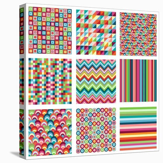Collection Of Nine Bright Geometrics-Pink Pueblo-Stretched Canvas