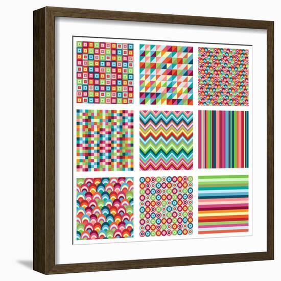 Collection Of Nine Bright Geometrics-Pink Pueblo-Framed Art Print