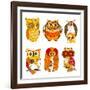 Collection of Six Different Owls-Alisa Foytik-Framed Art Print