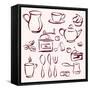 Collection of Tea Coffee and Cakes Silhouettes-VladisChern-Framed Stretched Canvas