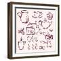 Collection of Tea Coffee and Cakes Silhouettes-VladisChern-Framed Art Print