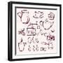 Collection of Tea Coffee and Cakes Silhouettes-VladisChern-Framed Art Print