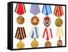 Collection Set Collage of Russian Soviet Medals for Participation in Second World War on White Isol-Grisha Bruev-Framed Stretched Canvas