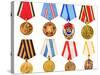 Collection Set Collage of Russian Soviet Medals for Participation in Second World War on White Isol-Grisha Bruev-Stretched Canvas