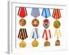 Collection Set Collage of Russian Soviet Medals for Participation in Second World War on White Isol-Grisha Bruev-Framed Photographic Print