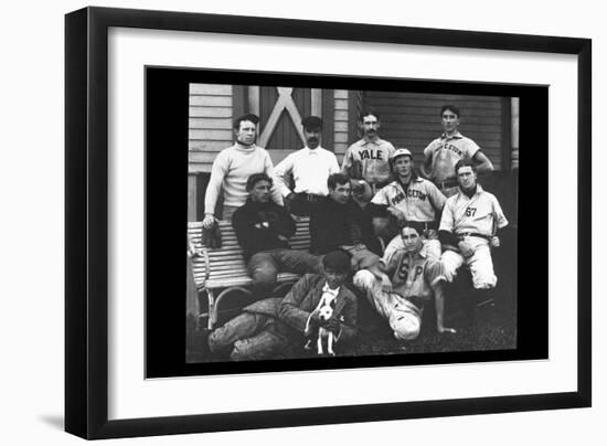 College Baseball Players with Terrier-null-Framed Art Print