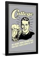 College Drink More Before 9am Others Drink All Day Funny Retro Poster-Retrospoofs-Framed Poster