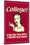 College Four Year Party 100000 Dollar Cover Charge Funny Retro Poster-Retrospoofs-Mounted Poster