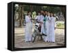 College Girls Wearing Traditional Ao Dai at West Lake on Graduation Day, Indochina, Southeast Asia-Robert Francis-Framed Stretched Canvas