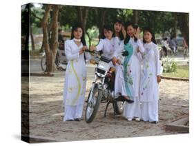 College Girls Wearing Traditional Ao Dai at West Lake on Graduation Day, Indochina, Southeast Asia-Robert Francis-Stretched Canvas