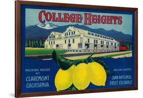 College Heights Lemon Label - Claremont, CA-Lantern Press-Framed Art Print