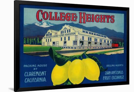 College Heights Lemon Label - Claremont, CA-Lantern Press-Framed Art Print