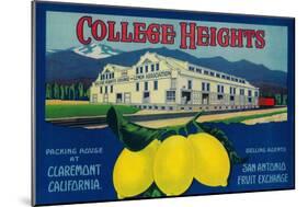 College Heights Lemon Label - Claremont, CA-Lantern Press-Mounted Art Print