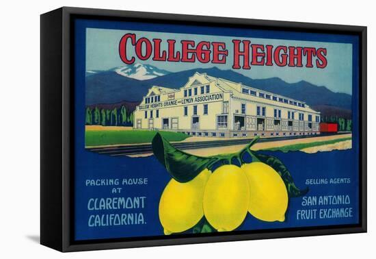 College Heights Lemon Label - Claremont, CA-Lantern Press-Framed Stretched Canvas