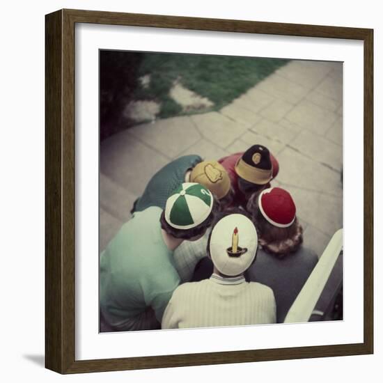 College Men and Woman Flipping a Coin on Purdue Campus, West Lafayette, Indiana 1954-Nina Leen-Framed Photographic Print