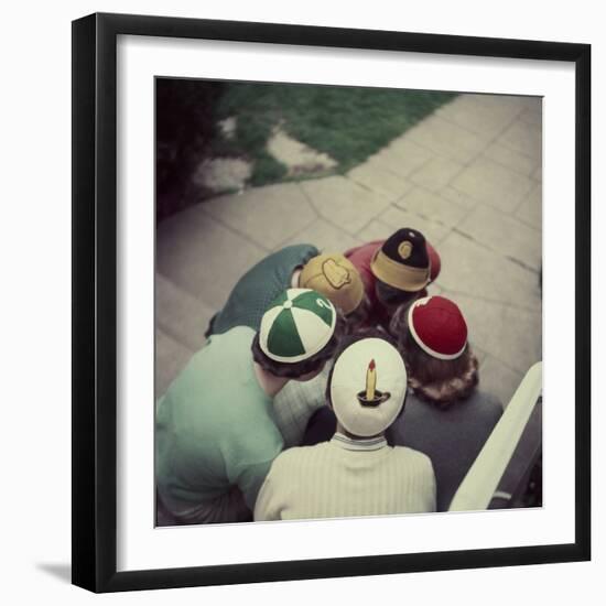 College Men and Woman Flipping a Coin on Purdue Campus, West Lafayette, Indiana 1954-Nina Leen-Framed Photographic Print