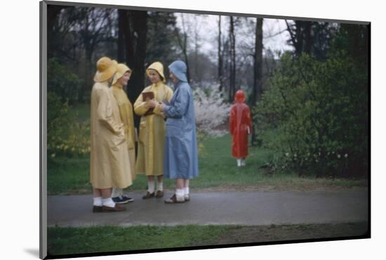 College Women During a Rain Storm at Michigan State University, Lansing Michigan 1954-Nina Leen-Mounted Photographic Print