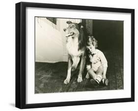 Collie Guards Sleeping Child-null-Framed Photo