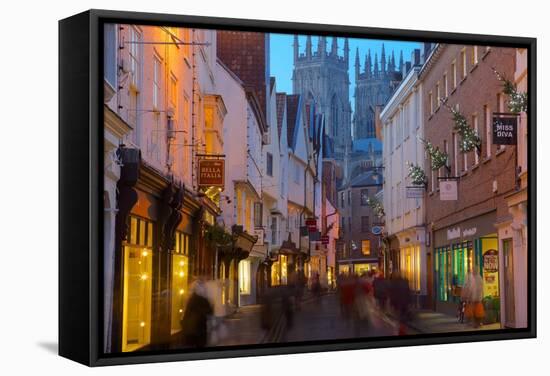 Colliergate and York Minster at Christmas, York, Yorkshire, England, United Kingdom, Europe-Frank Fell-Framed Stretched Canvas