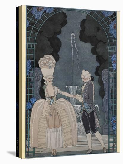 Colloque Sentimental A man holding a womans hand-Georges Barbier-Stretched Canvas