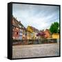 Colmar, Petit Venice, Bridge, Bike and Traditional Houses. Alsace, France.-stevanzz-Framed Stretched Canvas