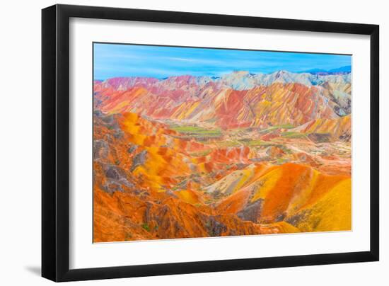 Coloful Forms at Zhanhye Danxie Geo Park, China Gansu Province, Ballands Eroded in Muliple Colors-Tom Till-Framed Premium Photographic Print