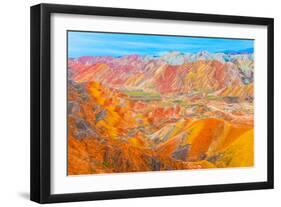 Coloful Forms at Zhanhye Danxie Geo Park, China Gansu Province, Ballands Eroded in Muliple Colors-Tom Till-Framed Premium Photographic Print