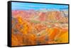 Coloful Forms at Zhanhye Danxie Geo Park, China Gansu Province, Ballands Eroded in Muliple Colors-Tom Till-Framed Stretched Canvas