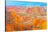 Coloful Forms at Zhanhye Danxie Geo Park, China Gansu Province, Ballands Eroded in Muliple Colors-Tom Till-Stretched Canvas