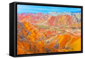 Coloful Forms at Zhanhye Danxie Geo Park, China Gansu Province, Ballands Eroded in Muliple Colors-Tom Till-Framed Stretched Canvas