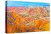 Coloful Forms at Zhanhye Danxie Geo Park, China Gansu Province, Ballands Eroded in Muliple Colors-Tom Till-Stretched Canvas