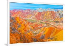 Coloful Forms at Zhanhye Danxie Geo Park, China Gansu Province, Ballands Eroded in Muliple Colors-Tom Till-Framed Photographic Print