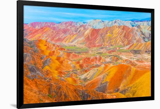 Coloful Forms at Zhanhye Danxie Geo Park, China Gansu Province, Ballands Eroded in Muliple Colors-Tom Till-Framed Photographic Print