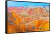 Coloful Forms at Zhanhye Danxie Geo Park, China Gansu Province, Ballands Eroded in Muliple Colors-Tom Till-Framed Stretched Canvas