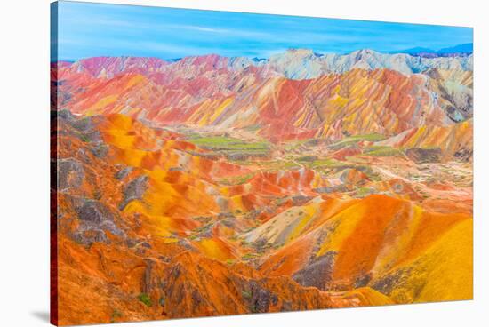 Coloful Forms at Zhanhye Danxie Geo Park, China Gansu Province, Ballands Eroded in Muliple Colors-Tom Till-Stretched Canvas